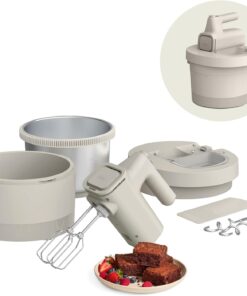 ✨️✨️Bella 3.5 Qt Hand & Stand Mixer, 2 in 1 Electric Mixer with Bowl, Dough Hook, Whisk & Egg Beater, Multifunctional Handheld Mixer for Baking, 200 Watt, Oatmilk
